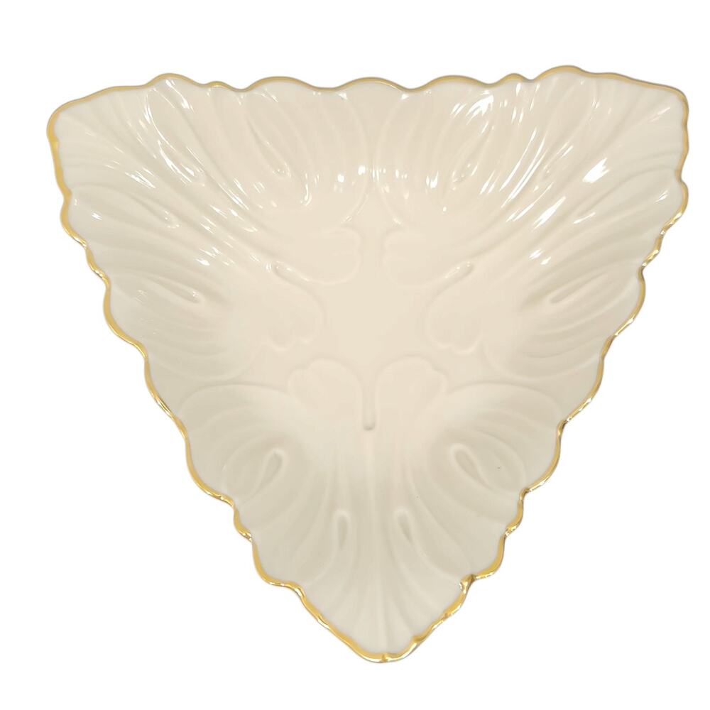 LENOX GOLD TRIM TRIANGLE TRINKET DISH RING JEWELRY DRESSER COASTAL BEACH DECOR